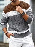 Pull torsadé col rond en maille color block coupe classique homme – Rocamadour