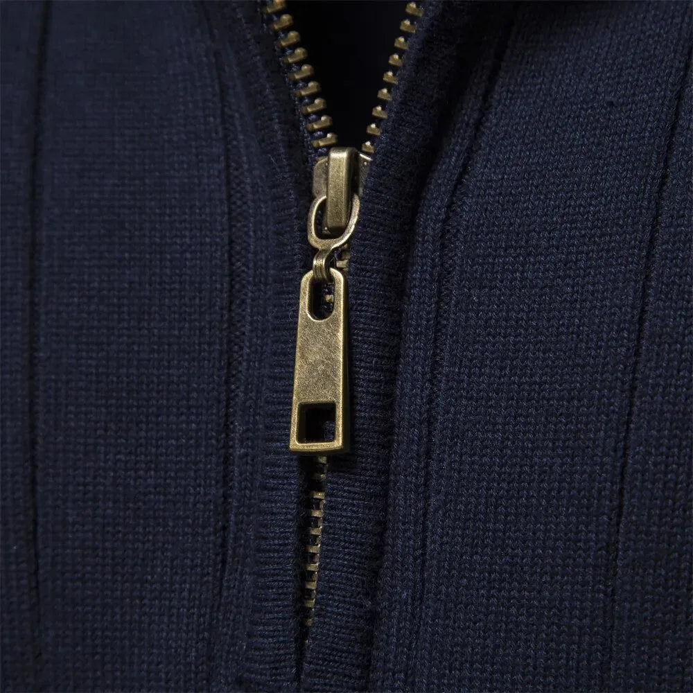 Pull côtelé col montant zippé en maille élégante homme – Bretteville