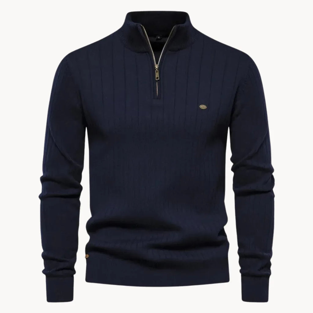 Pull côtelé col montant zippé en maille élégante homme – Bretteville
