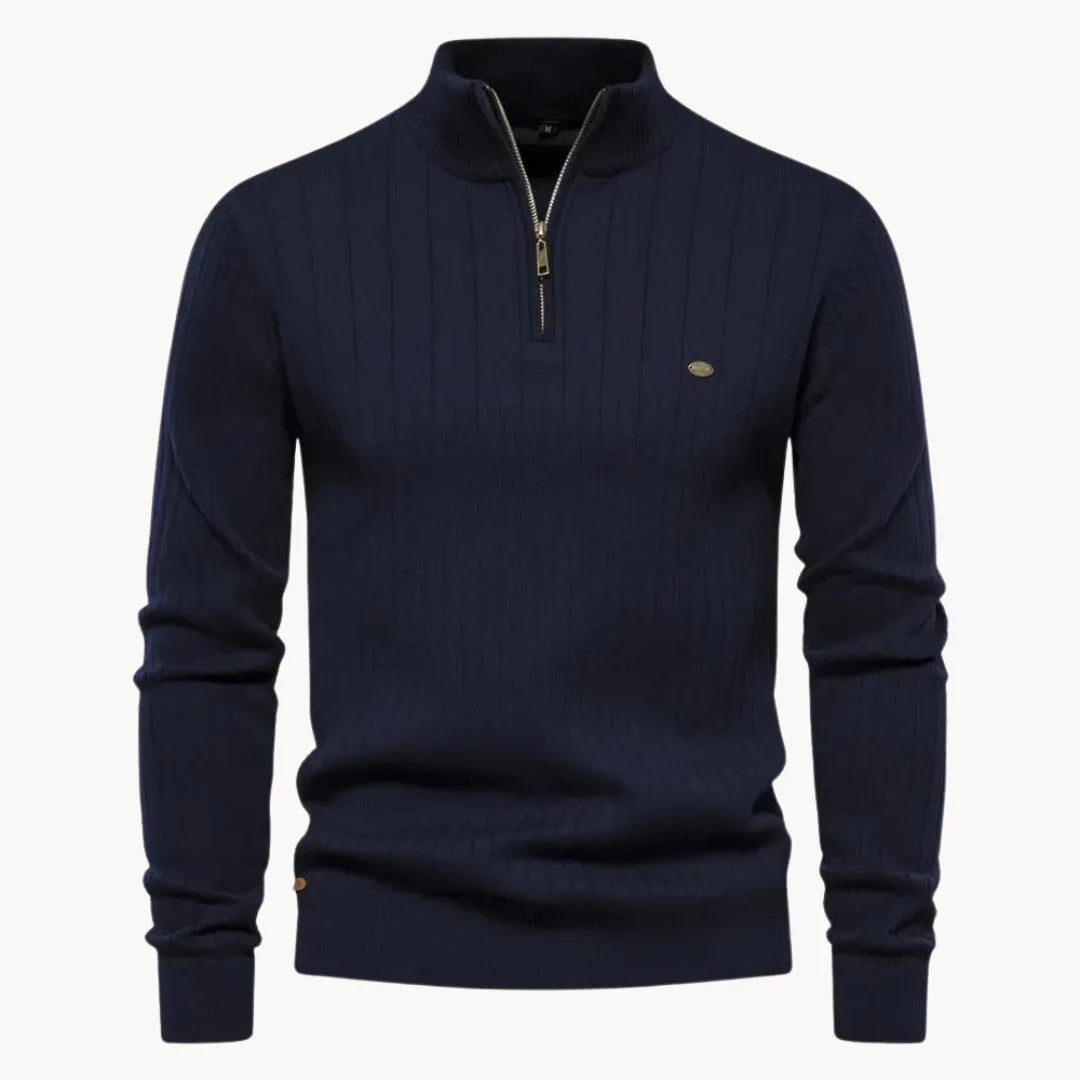 Pull côtelé col montant zippé en maille élégante homme – Bretteville