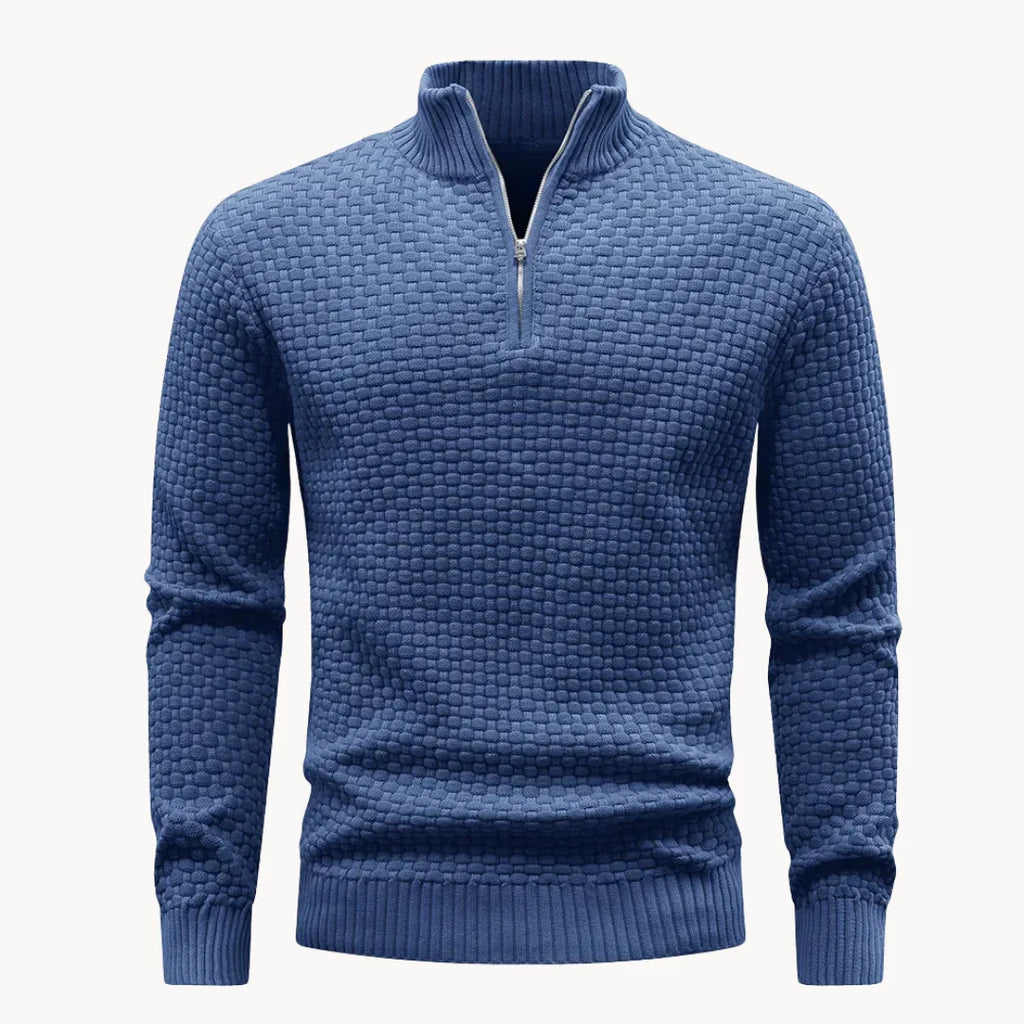 Pull en maille nid d'abeille texturée col montant zippé coupe nette homme – Tarnos