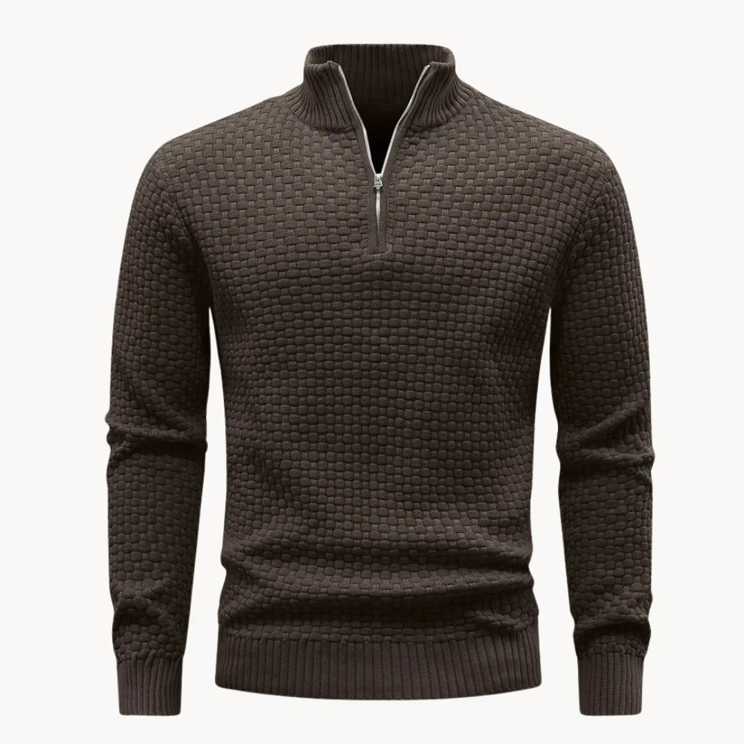 Pull en maille nid d'abeille texturée col montant zippé coupe nette homme – Tarnos