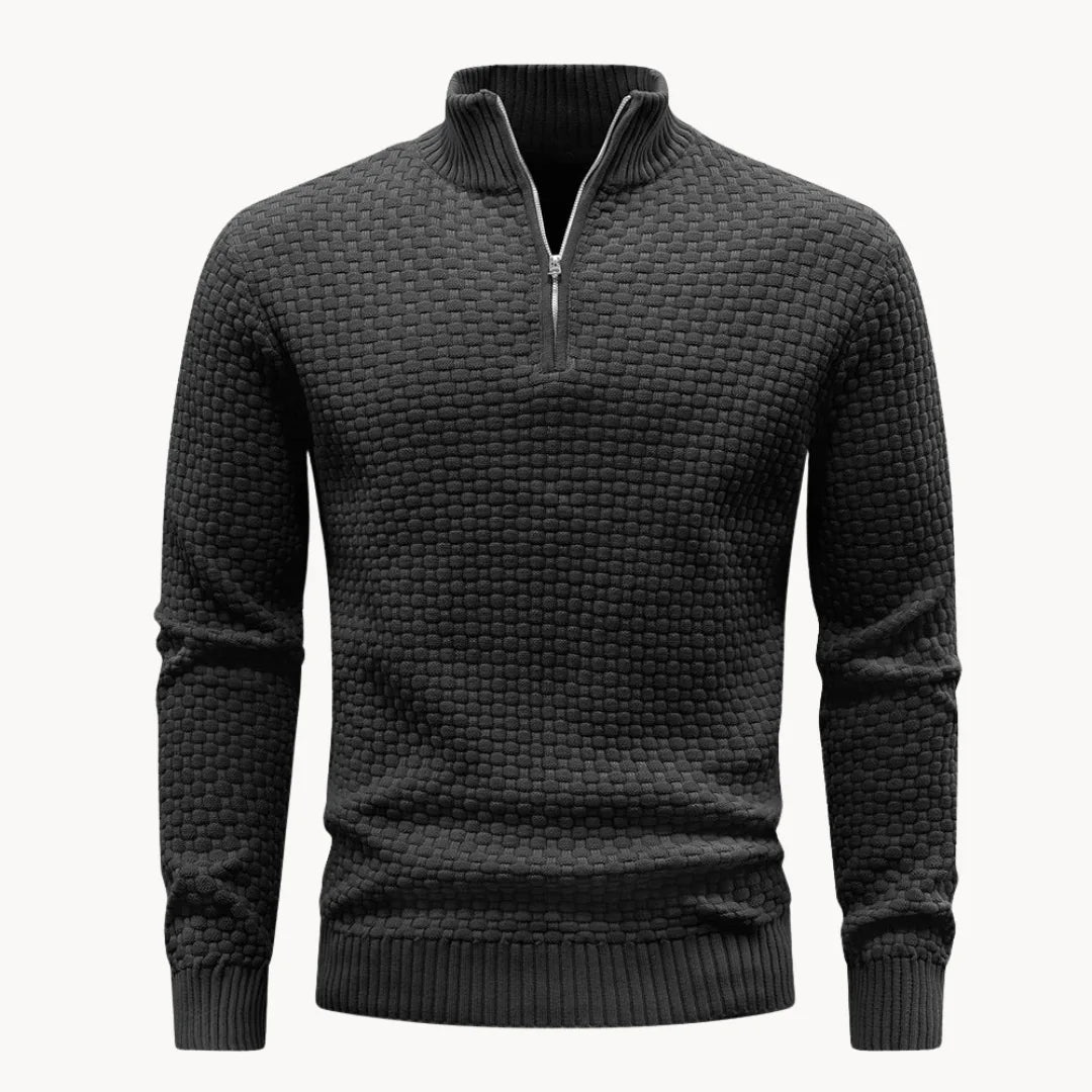 Pull en maille nid d'abeille texturée col montant zippé coupe nette homme – Tarnos