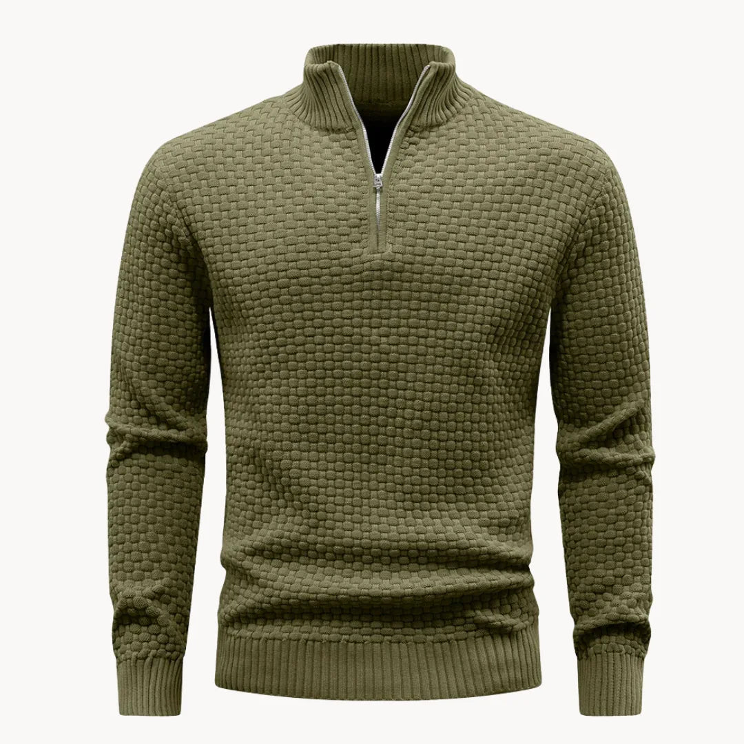 Pull en maille nid d'abeille texturée col montant zippé coupe nette homme – Tarnos