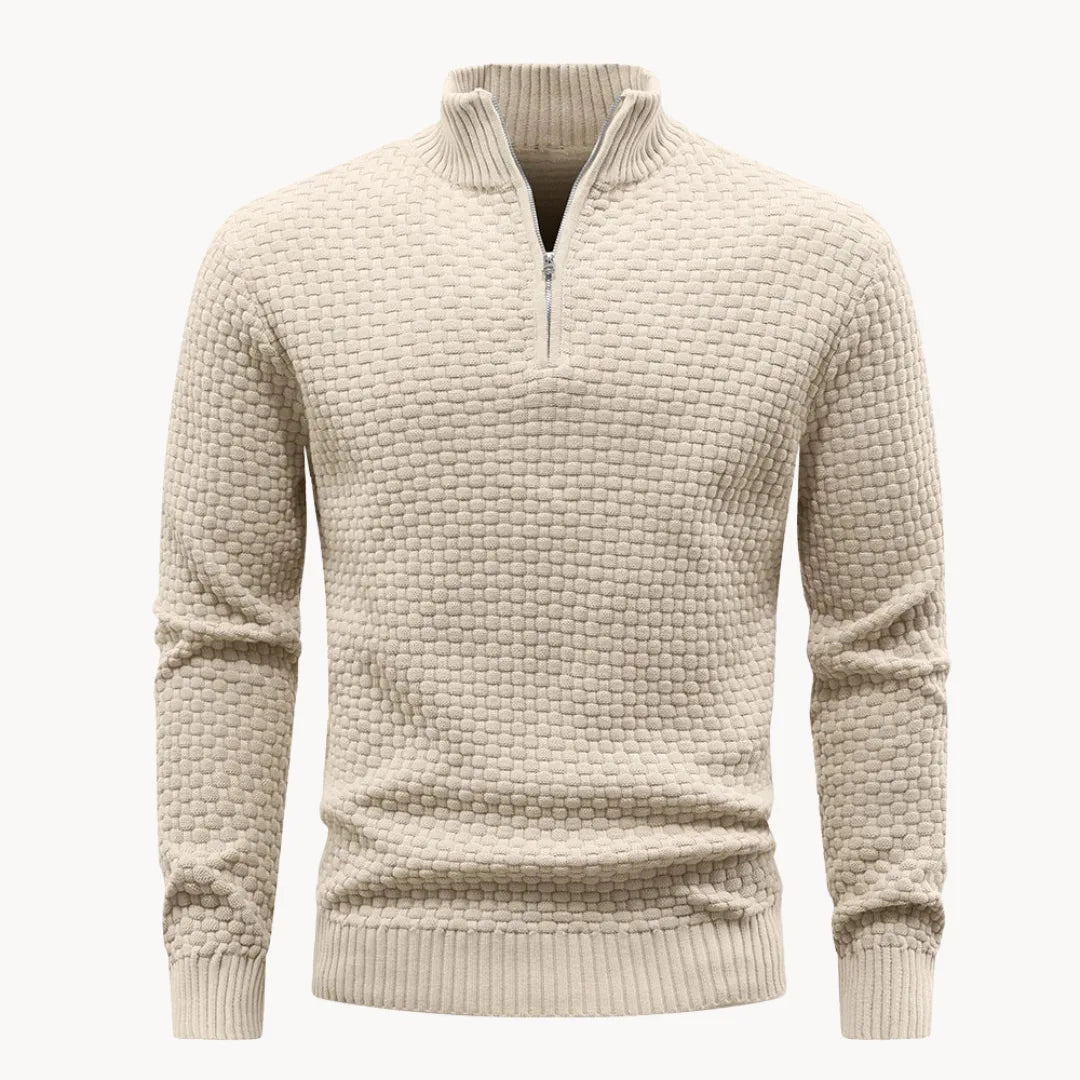 Pull en maille nid d'abeille texturée col montant zippé coupe nette homme – Tarnos