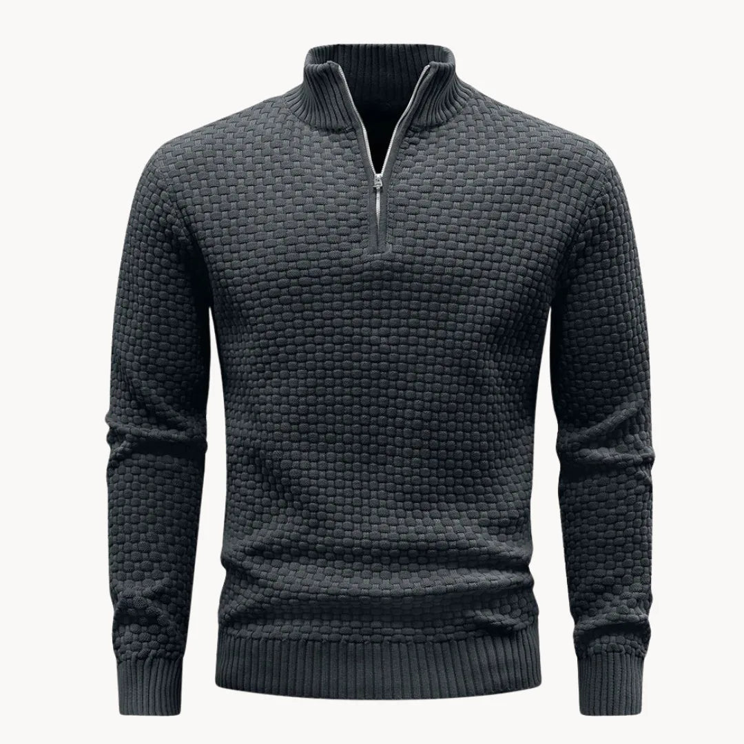 Pull en maille nid d'abeille texturée col montant zippé coupe nette homme – Tarnos