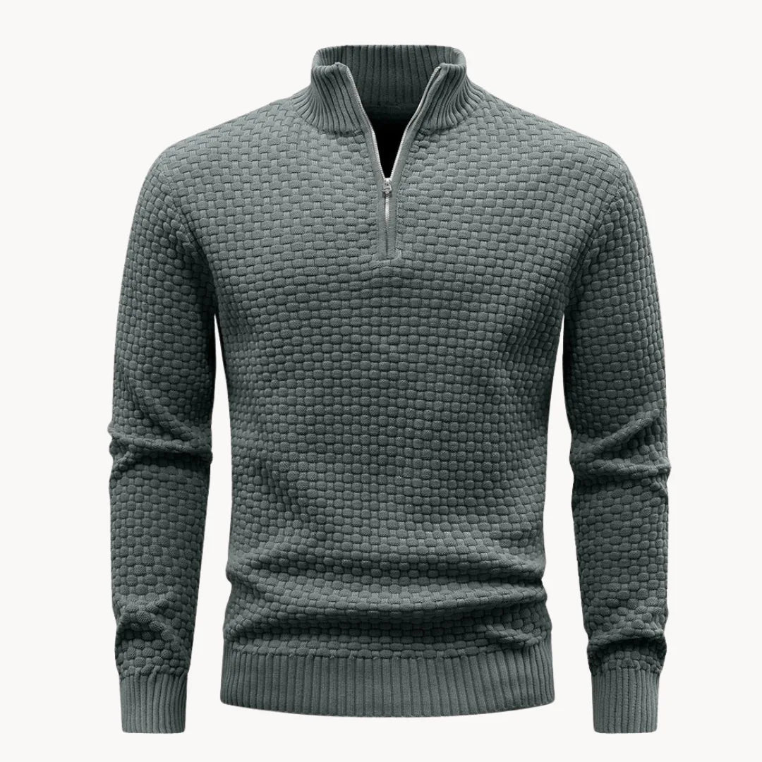 Pull en maille nid d'abeille texturée col montant zippé coupe nette homme – Tarnos