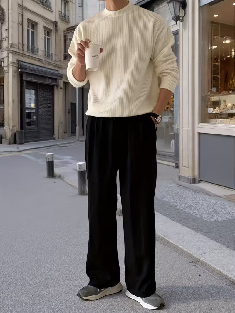 Pull en grosse maille côtelée col montant coupe oversize homme – Giverny