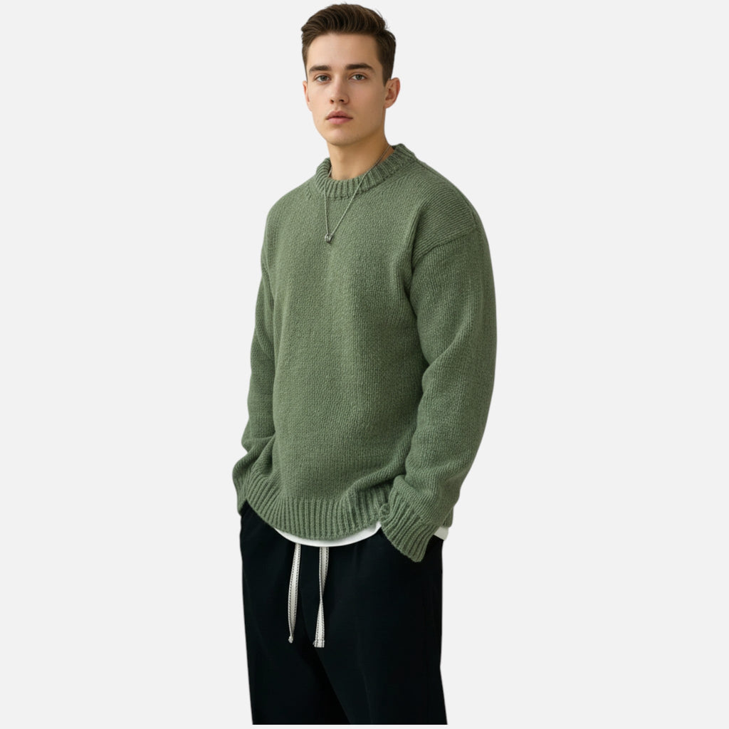 Pull col rond uni coupe classique confort des saisons fraîches homme – Hautefort