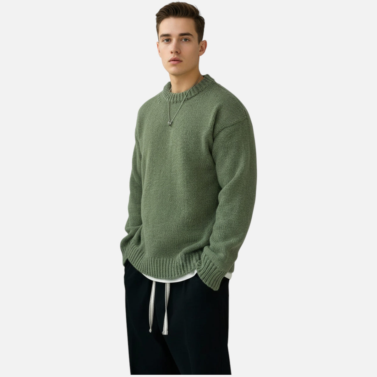 Pull col rond uni coupe classique confort des saisons fraîches homme – Hautefort