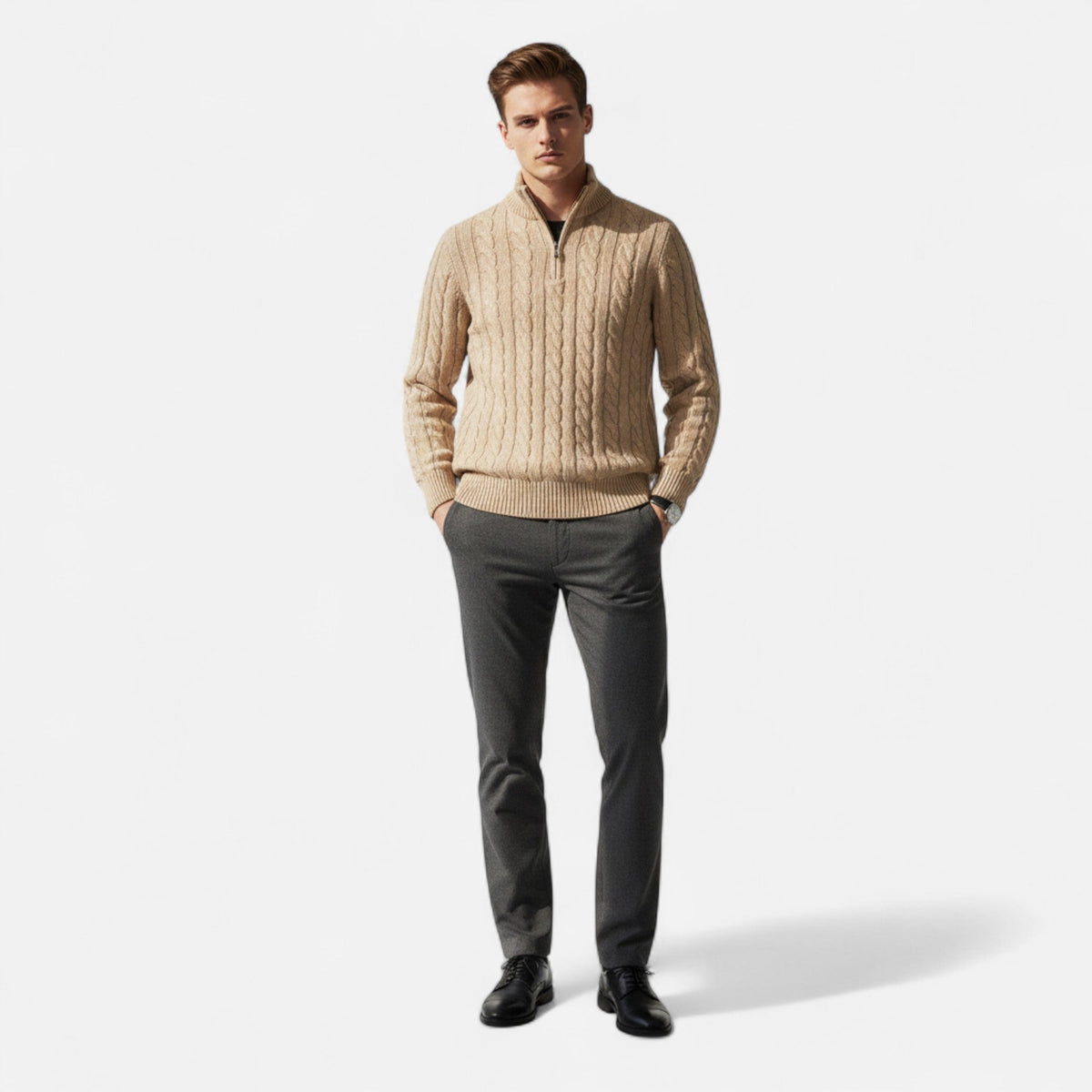 Pull camionneur demi-zip maille torsadée homme