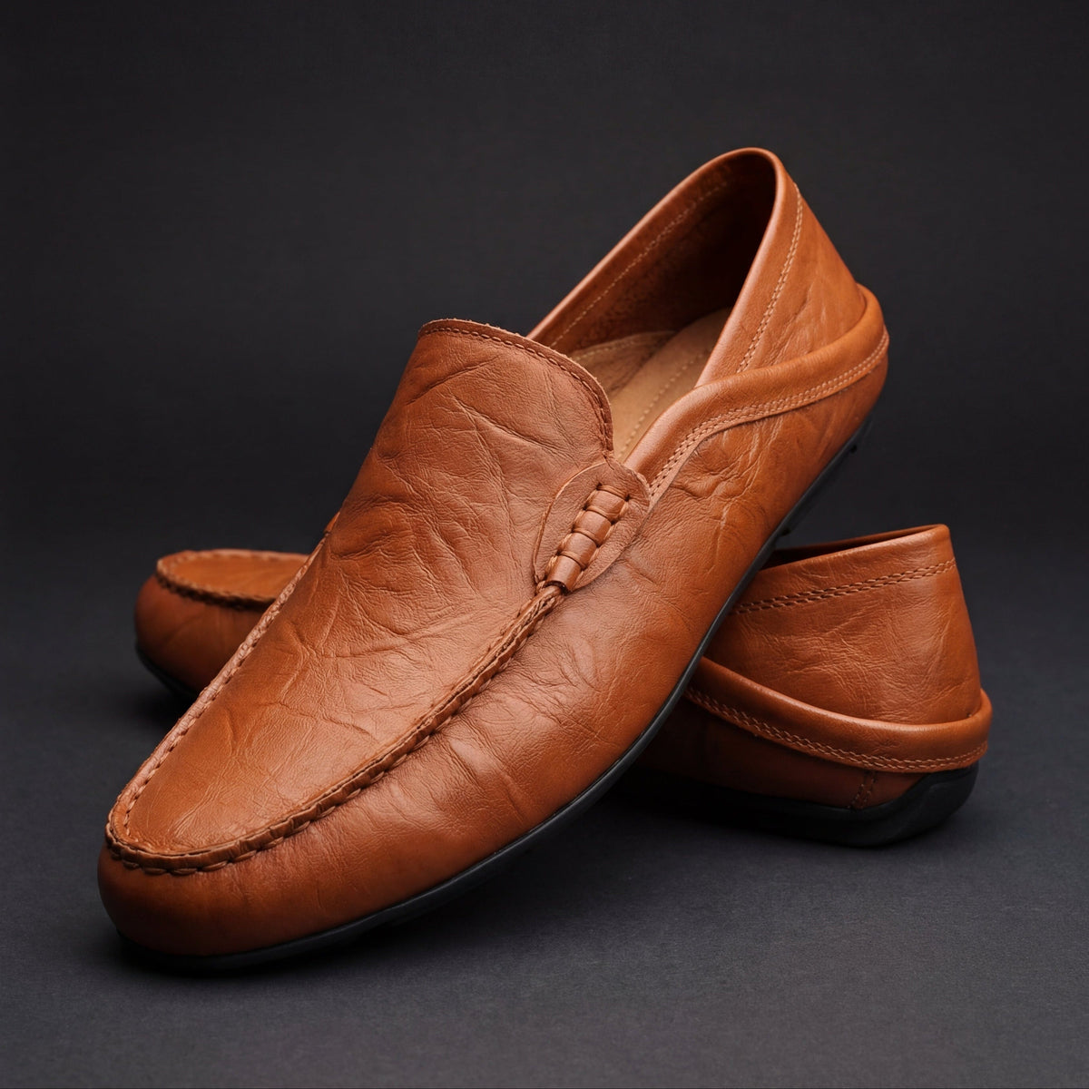 Mocassins effet cuir lisse à enfiler