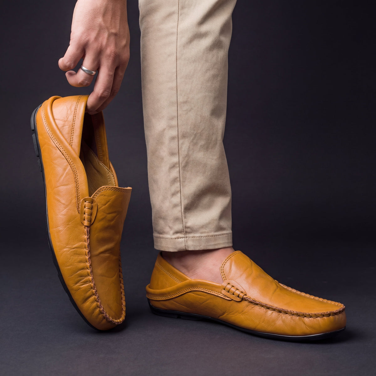 Mocassins effet cuir lisse à enfiler