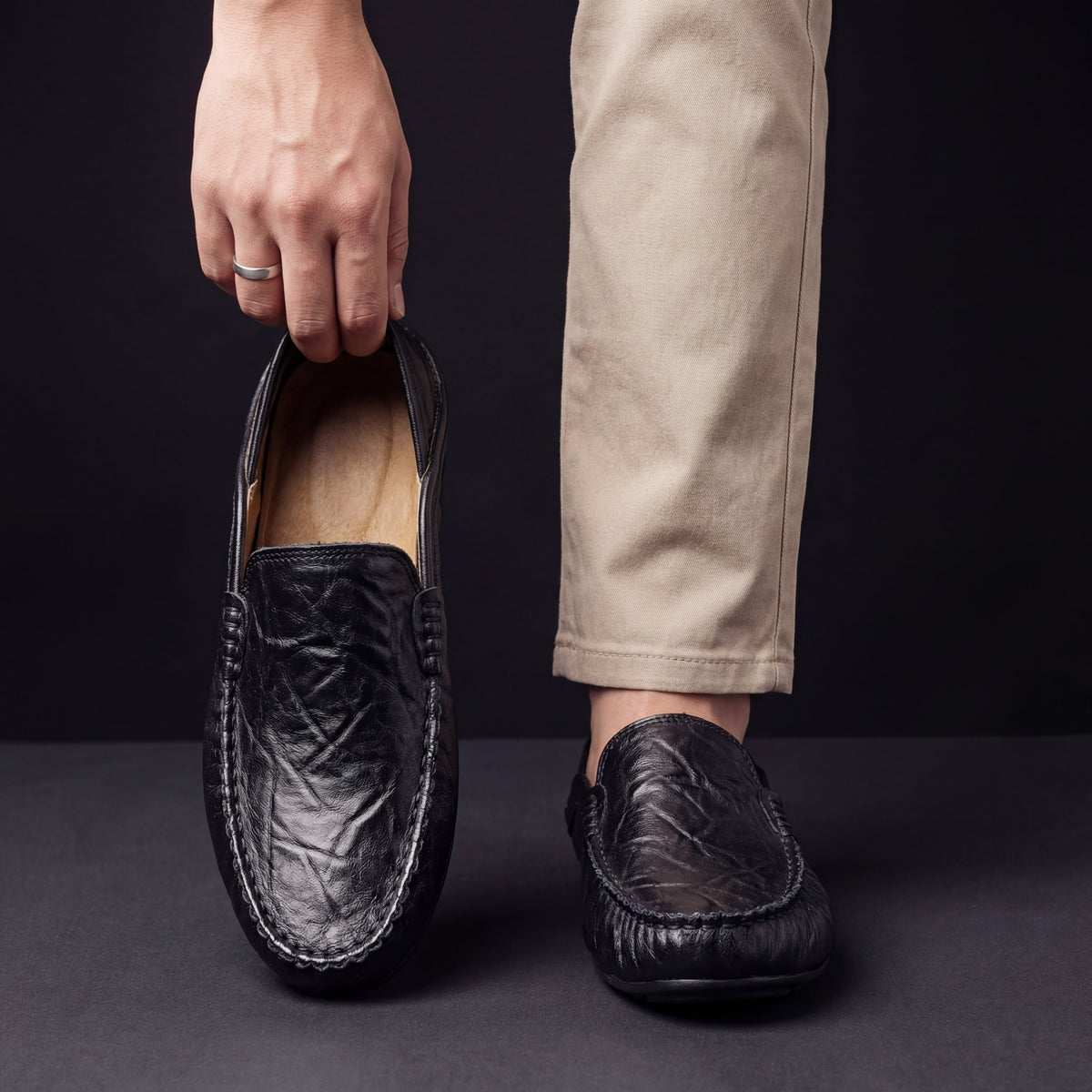 Mocassins effet cuir lisse à enfiler
