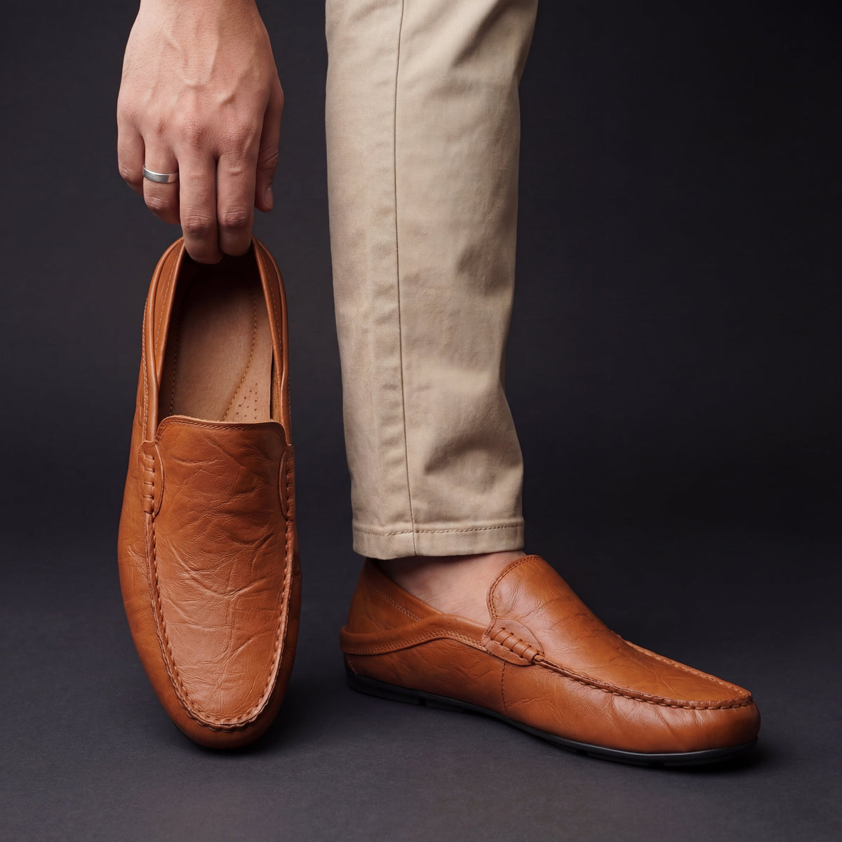Mocassins effet cuir lisse à enfiler