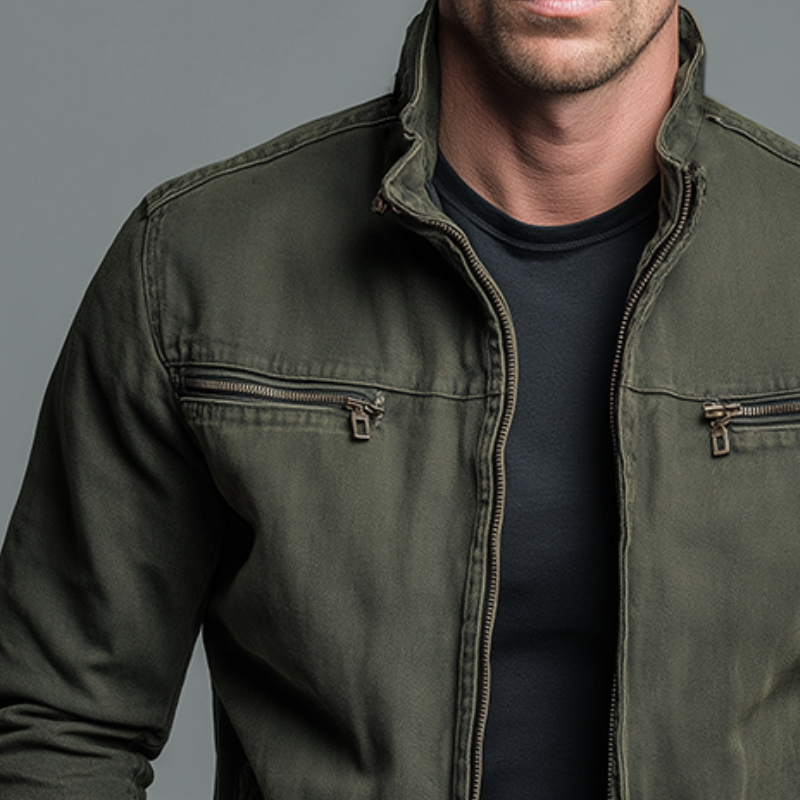 Veste zippée vintage à col montant au style intemporel homme – Pavée