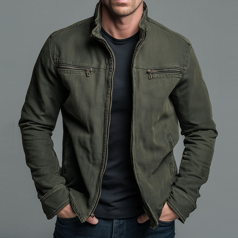 Veste zippée vintage à col montant au style intemporel homme – Pavée