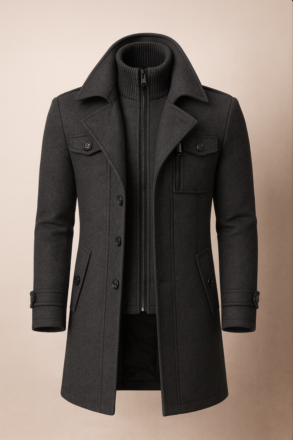 Manteau mi-long à plastron zippé