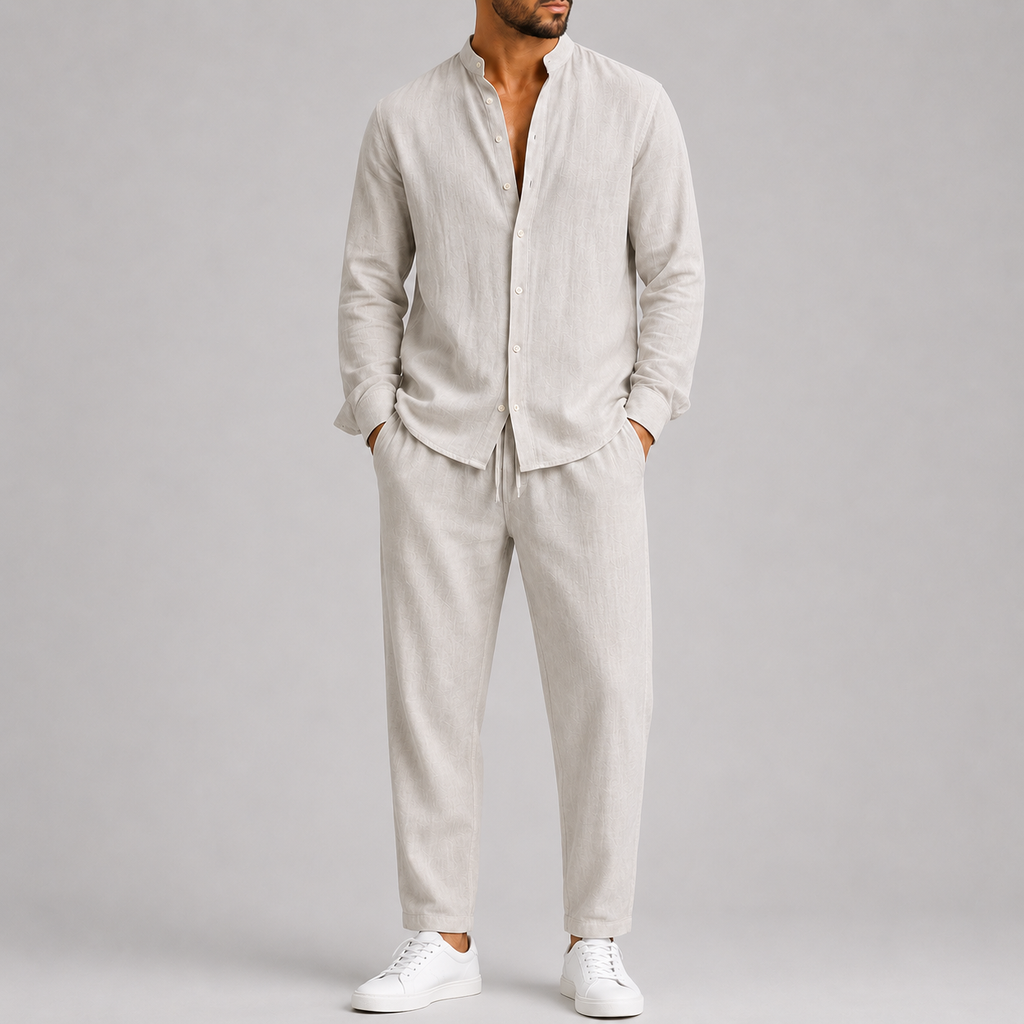 Ensemble d'été chemise col montant et pantalon assorti homme – Montsoreau