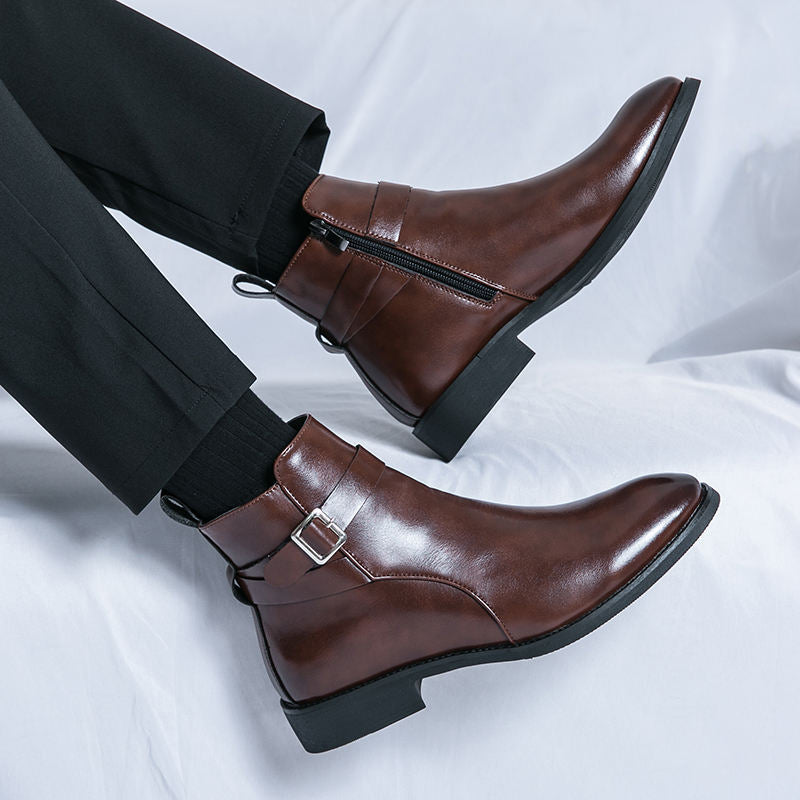 Bottines Chelsea aspect cuir lisse fermeture à boucle homme – Fuissé