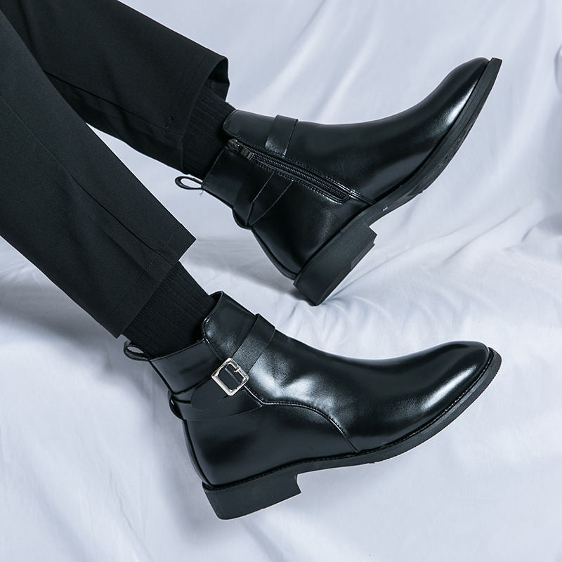 Bottines Chelsea aspect cuir lisse fermeture à boucle homme – Fuissé