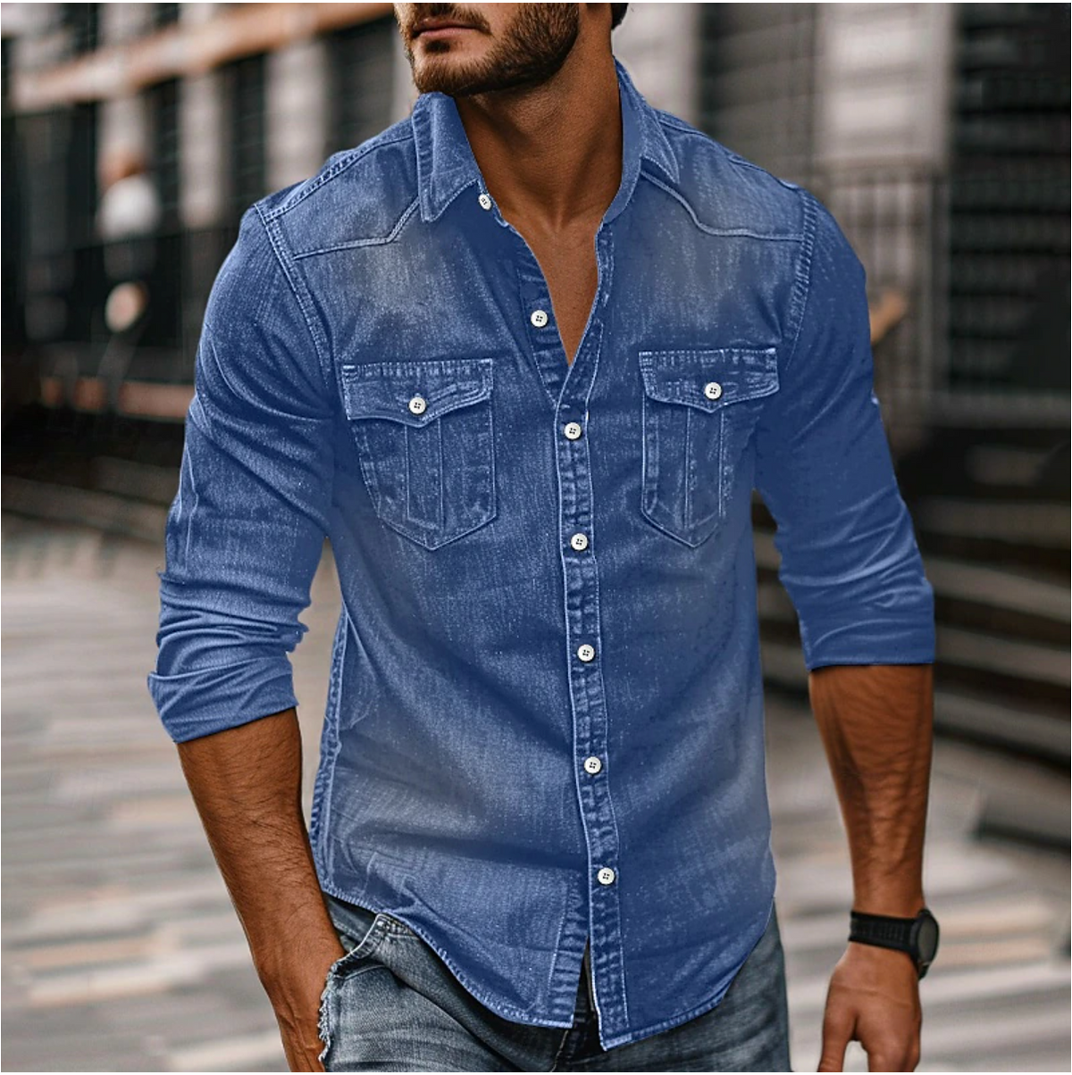Chemise élégante en denim léger coupe affirmée pour l'automne homme – Tombelaine