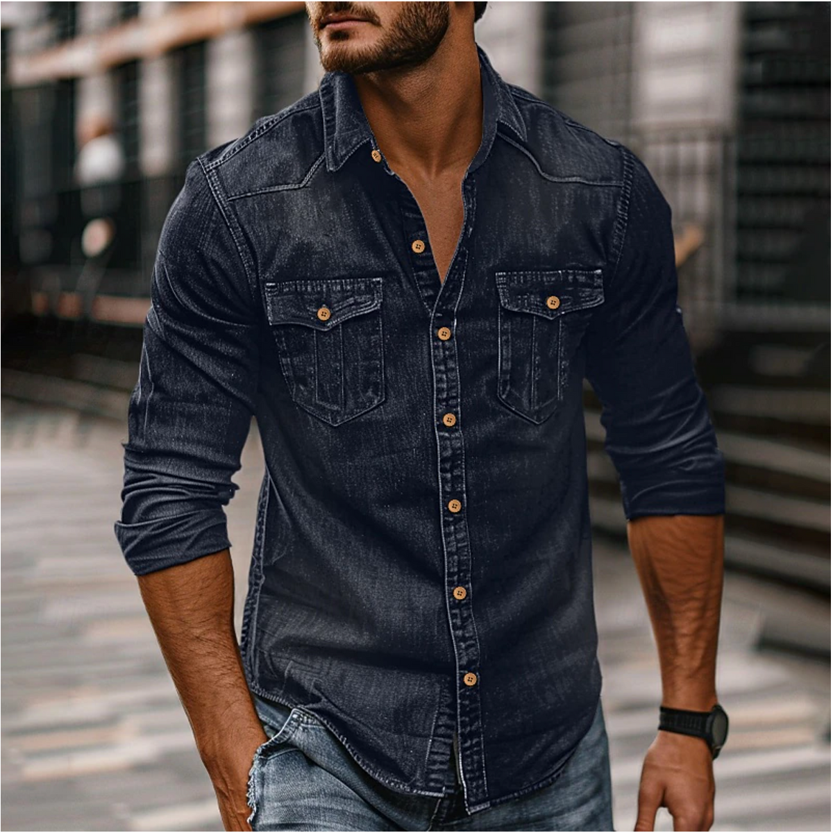 Chemise élégante en denim léger coupe affirmée pour l'automne homme – Tombelaine
