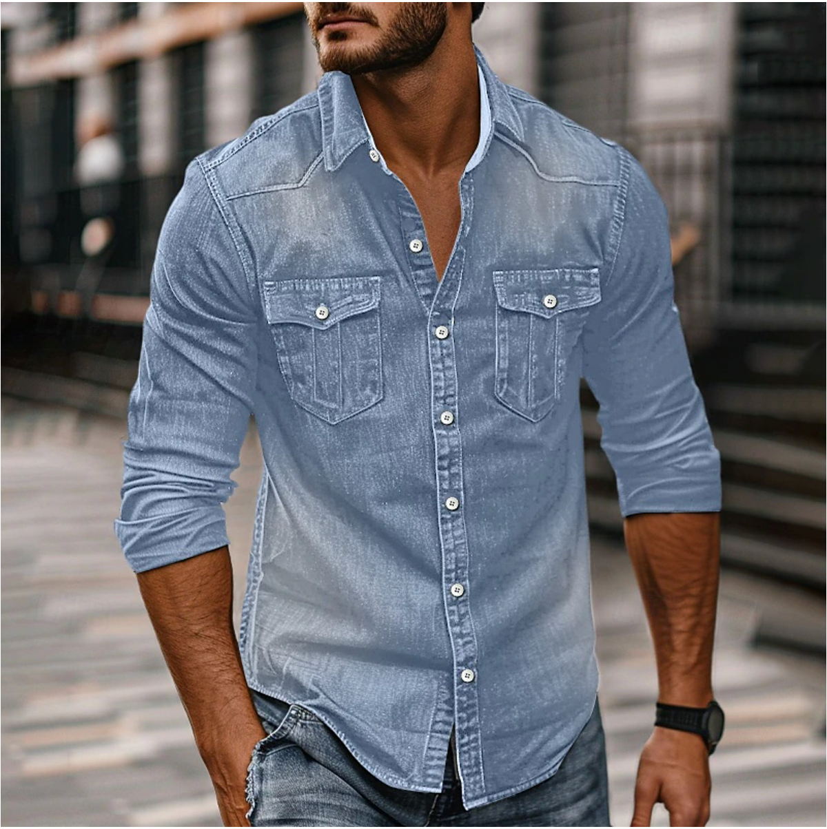 Chemise élégante en denim léger coupe affirmée pour l'automne homme – Tombelaine
