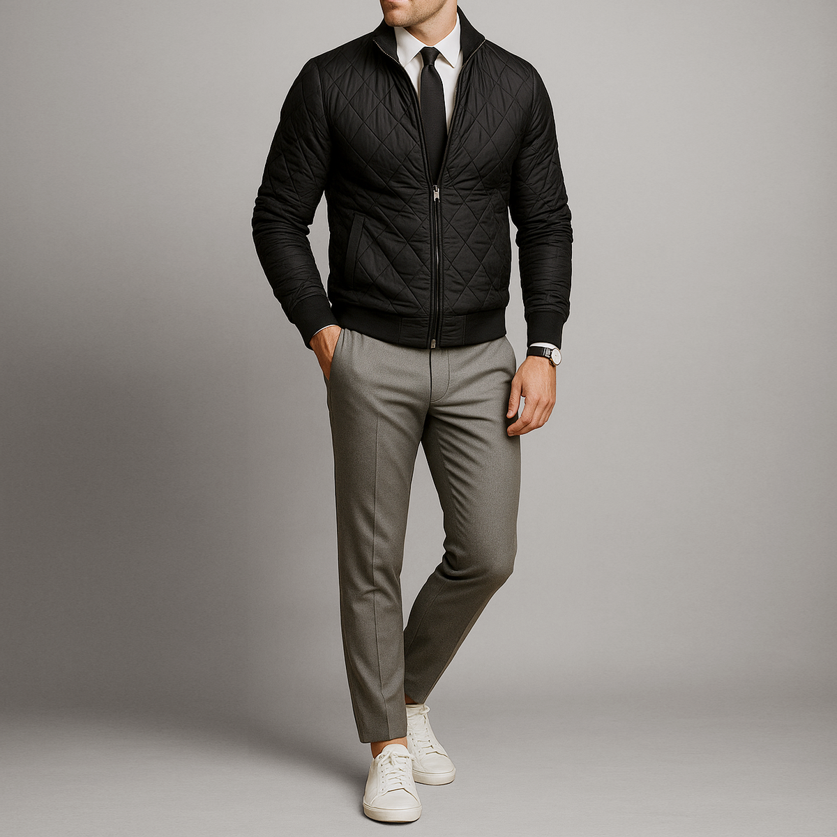 Cardigan zippé matelassé à motif losanges
