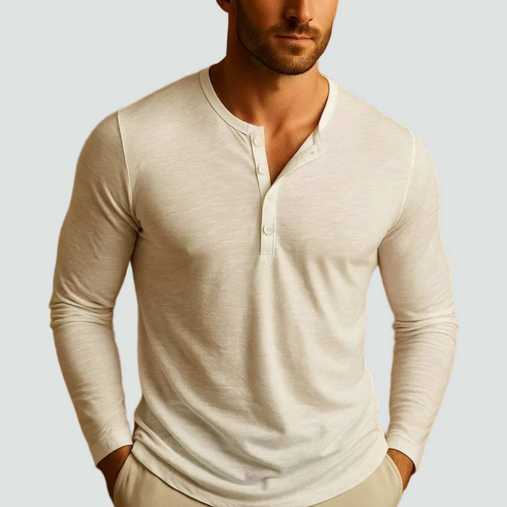 Chemise Henley manches longues coupe slim boutonnage structuré homme – Ploumanac'h