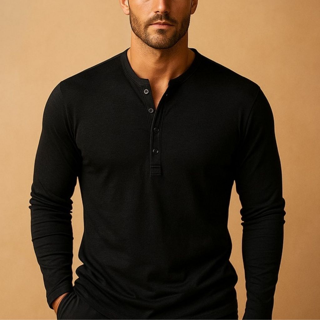 Chemise Henley manches longues coupe slim boutonnage structuré homme – Ploumanac'h