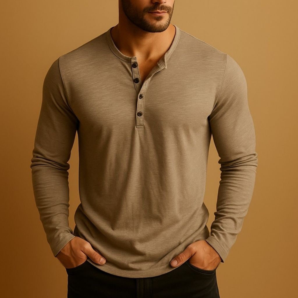 Chemise Henley manches longues coupe slim boutonnage structuré homme – Ploumanac'h
