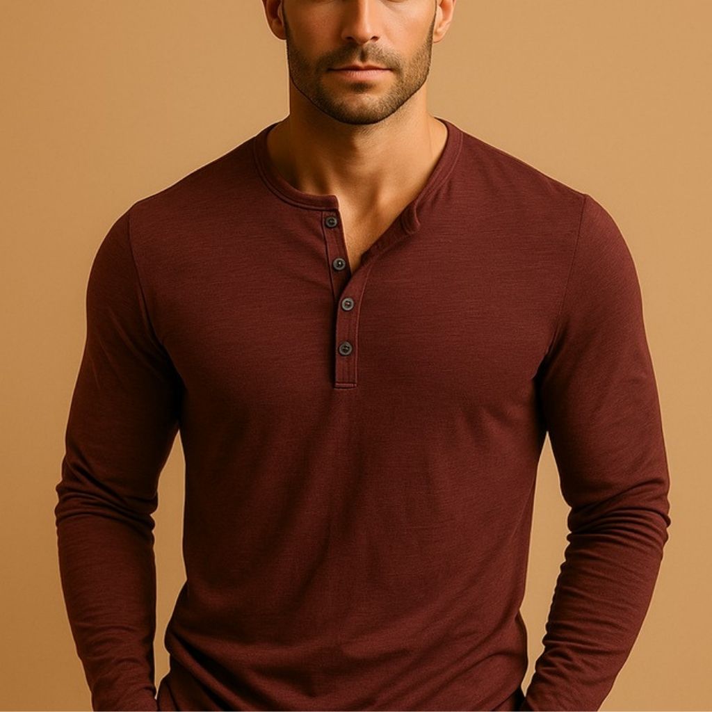 Chemise Henley manches longues coupe slim boutonnage structuré homme – Ploumanac'h