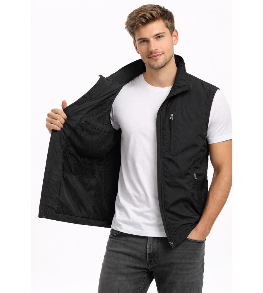 Gilet sans manches col montant zippé outdoor allure sobre homme – Limeray