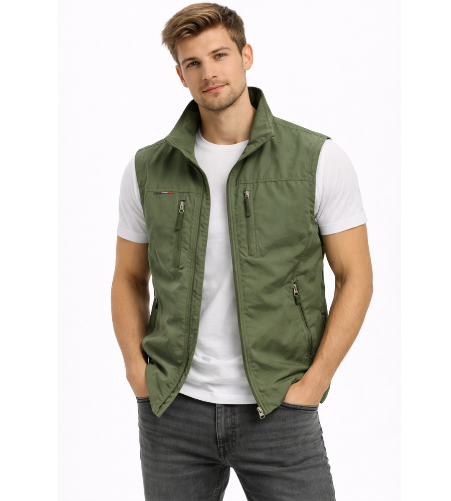 Gilet sans manches col montant zippé outdoor allure sobre homme – Limeray