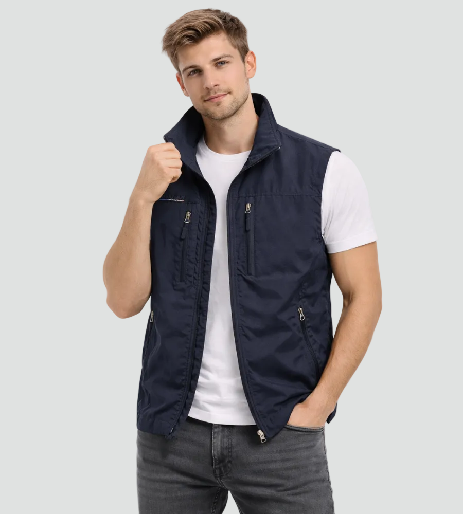 Gilet sans manches col montant zippé outdoor allure sobre homme – Limeray