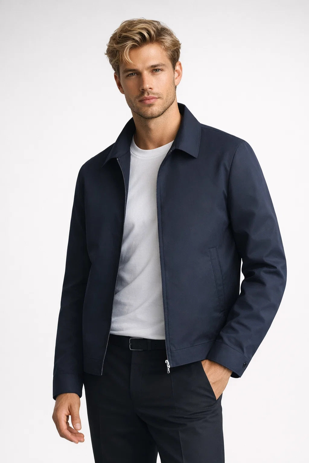 Veste zippée ajustée à col classique