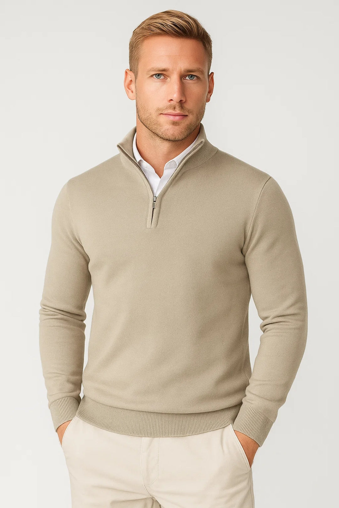 Pull demi-zip en maille col montant pour l'automne et l'hiver homme – Caudebec
