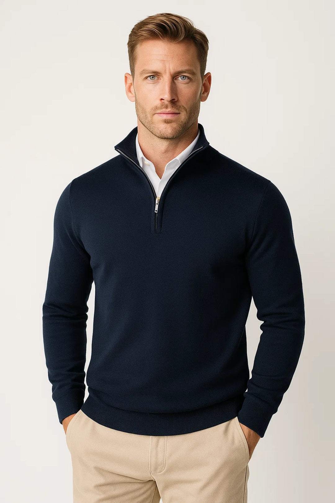 Pull demi-zip en maille col montant pour l'automne et l'hiver homme – Caudebec