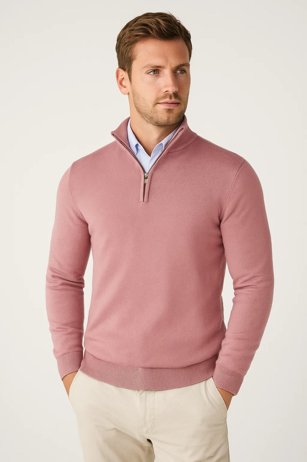 Pull demi-zip en maille col montant pour l'automne et l'hiver homme – Caudebec