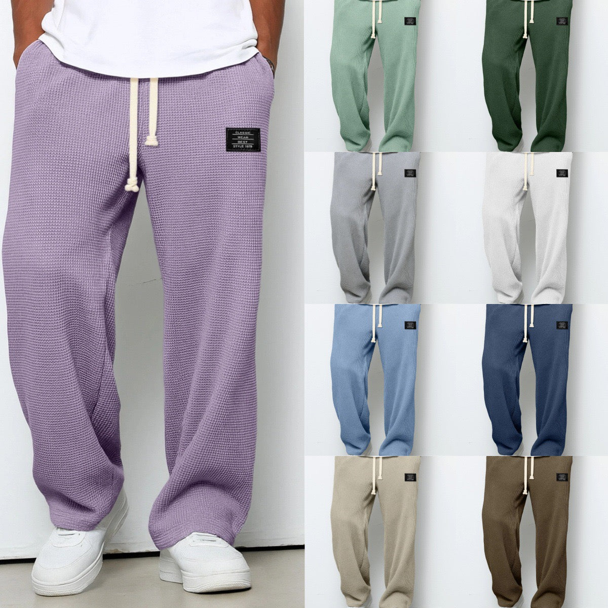 Pantalon décontracté à cordon en tissu texturé