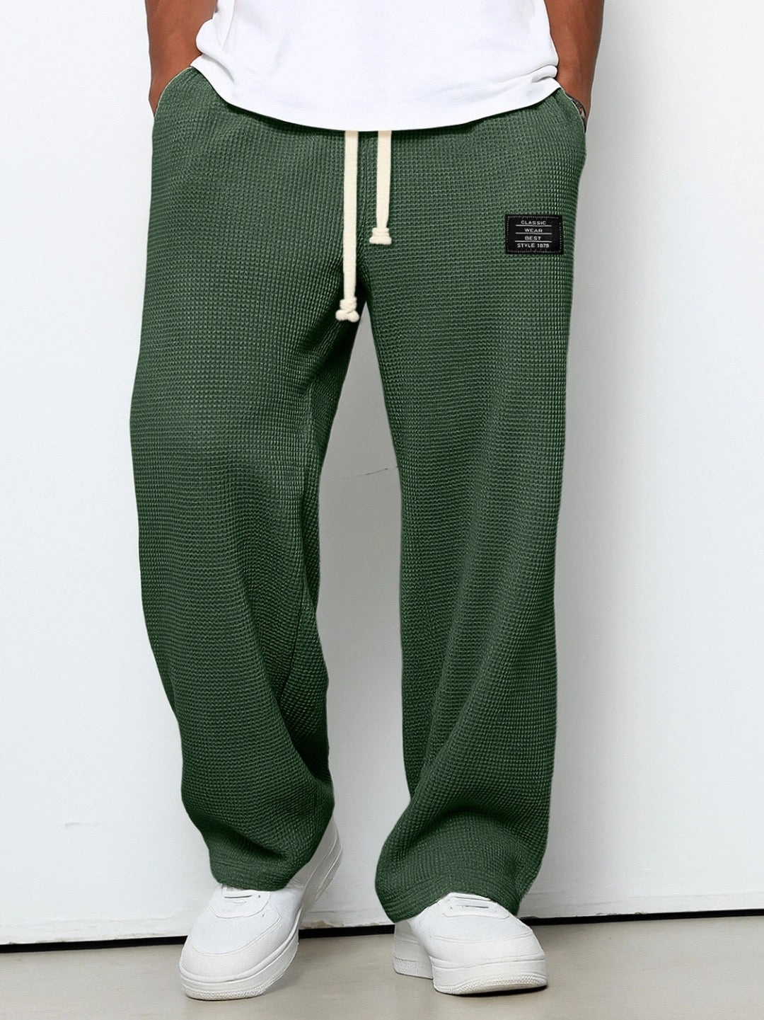 Pantalon décontracté à cordon en tissu texturé