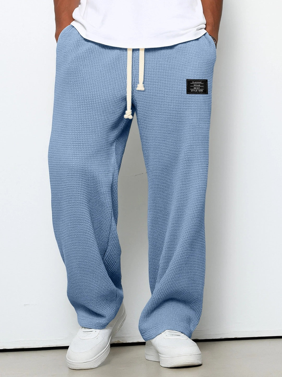Pantalon décontracté à cordon en tissu texturé