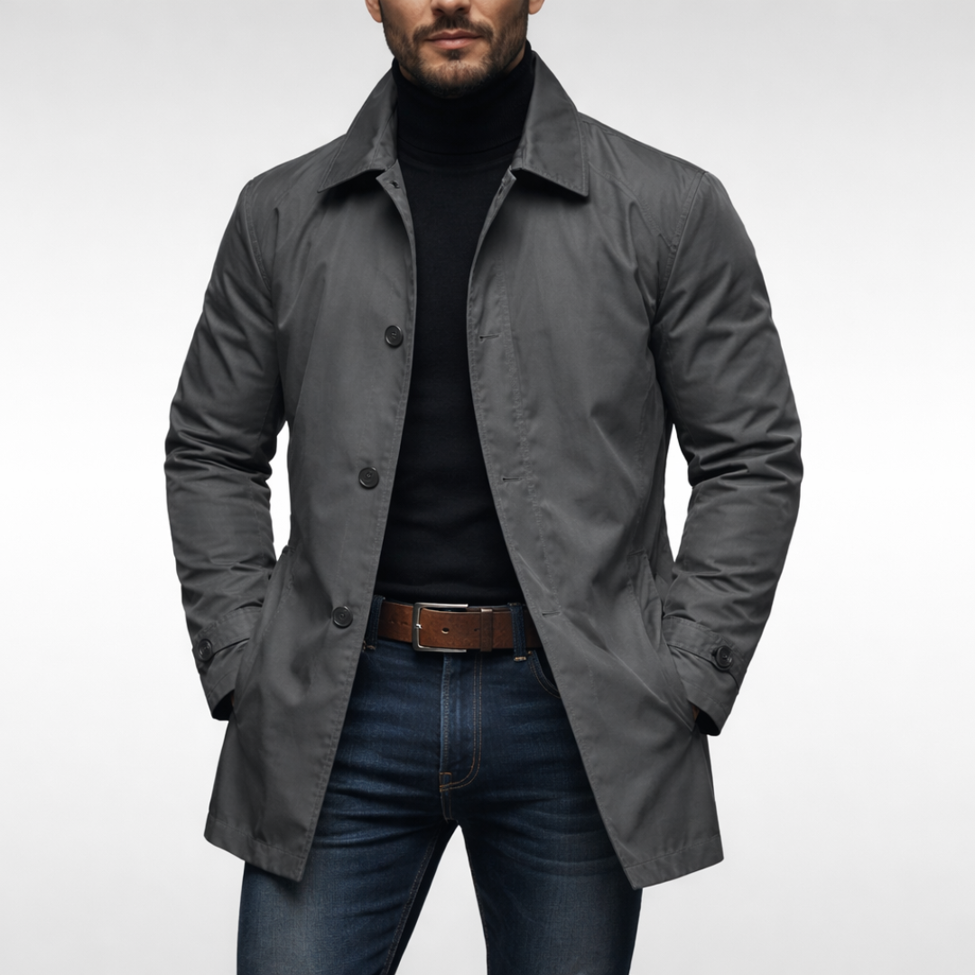 Manteau mi-long boutonné col chemise noir