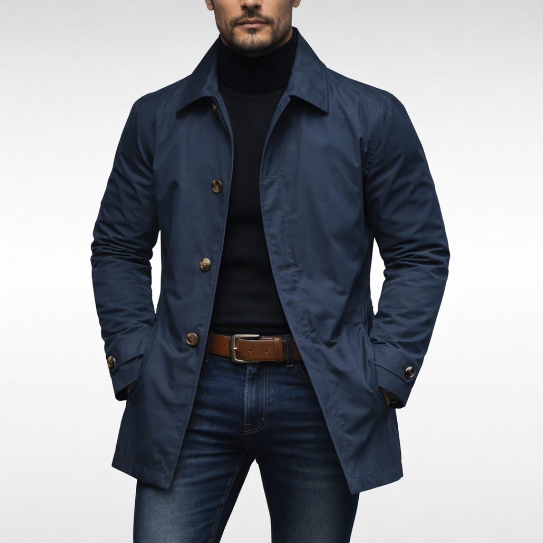 Manteau mi-long boutonné col chemise noir