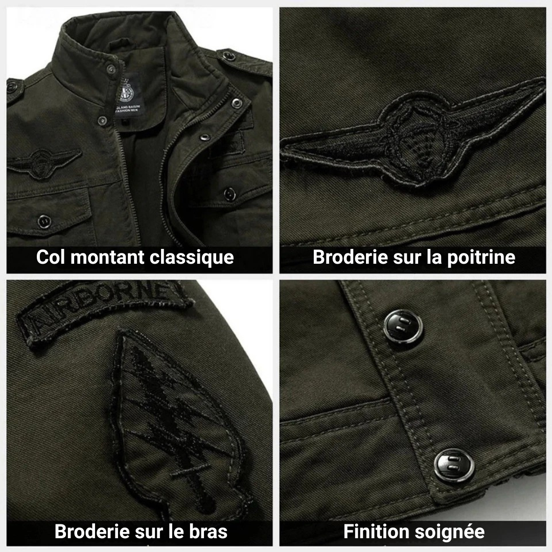 Veste militaire à col montant et poches poitrine