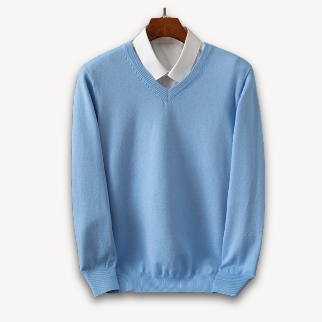 Pull en maille douce effet cachemire col rond homme – Bleu Clair