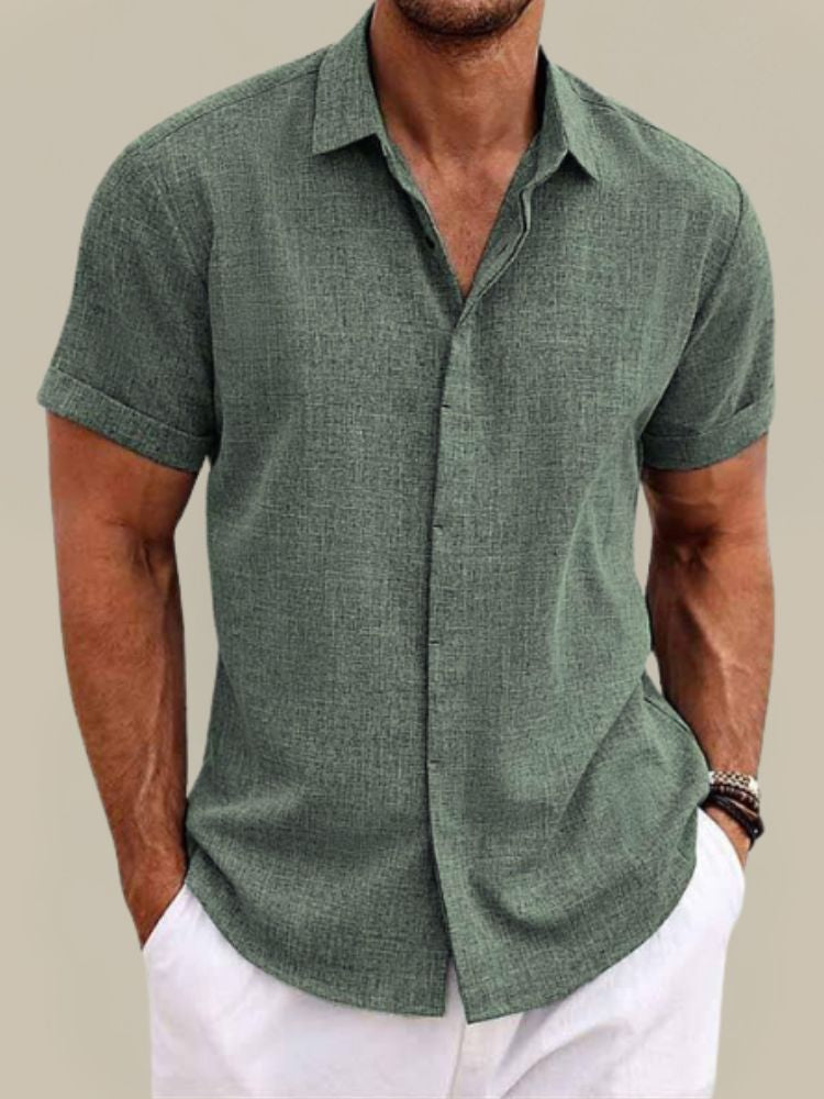 Chemise à manches courtes en lin respirant coupe décontractée homme – Odéon