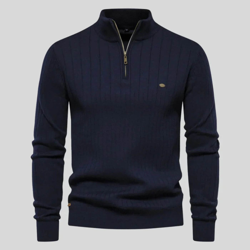 Pull col camionneur demi-zip bleu marine pour homme, vue de face