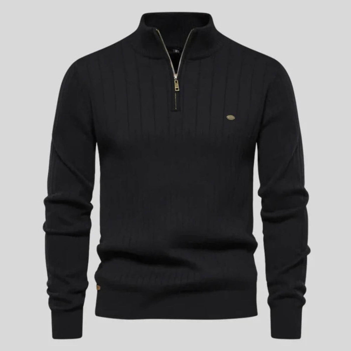 Pull col camionneur demi-zip noir pour homme, vue de face